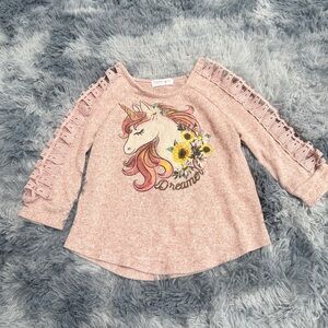 Beautees 6X girls Unicorn sweater glitter cutout soft pink style